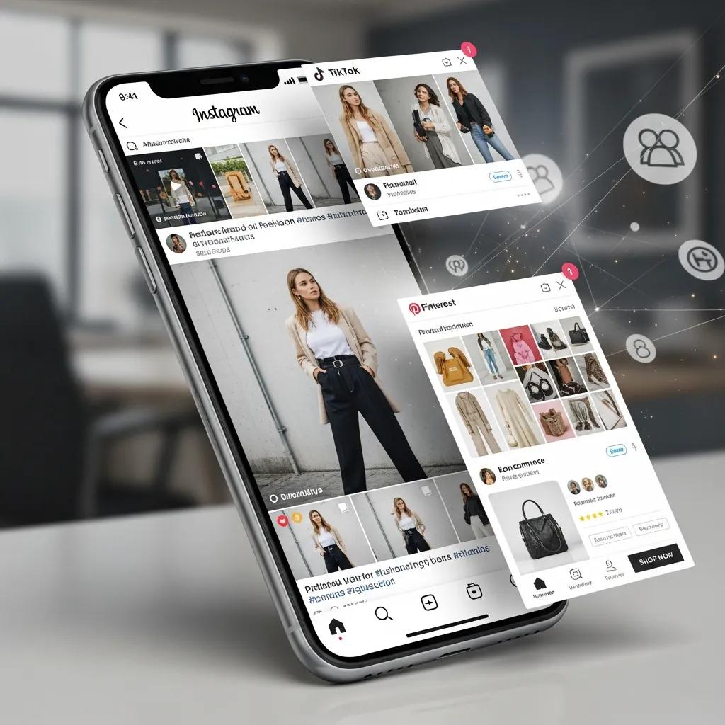 A smartphone showing engaging fashion posts across social platforms
