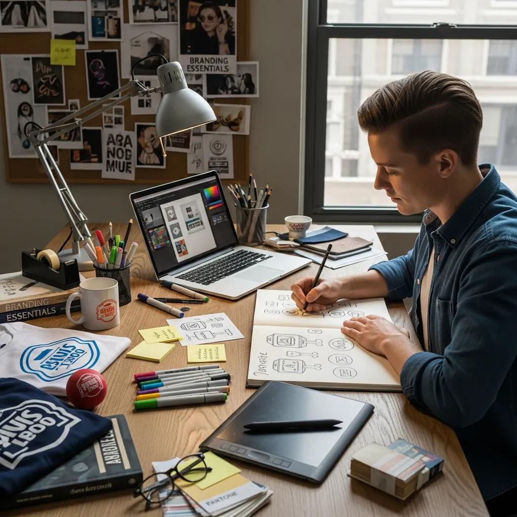 Designer sketching simple, high-impact promotional product concepts